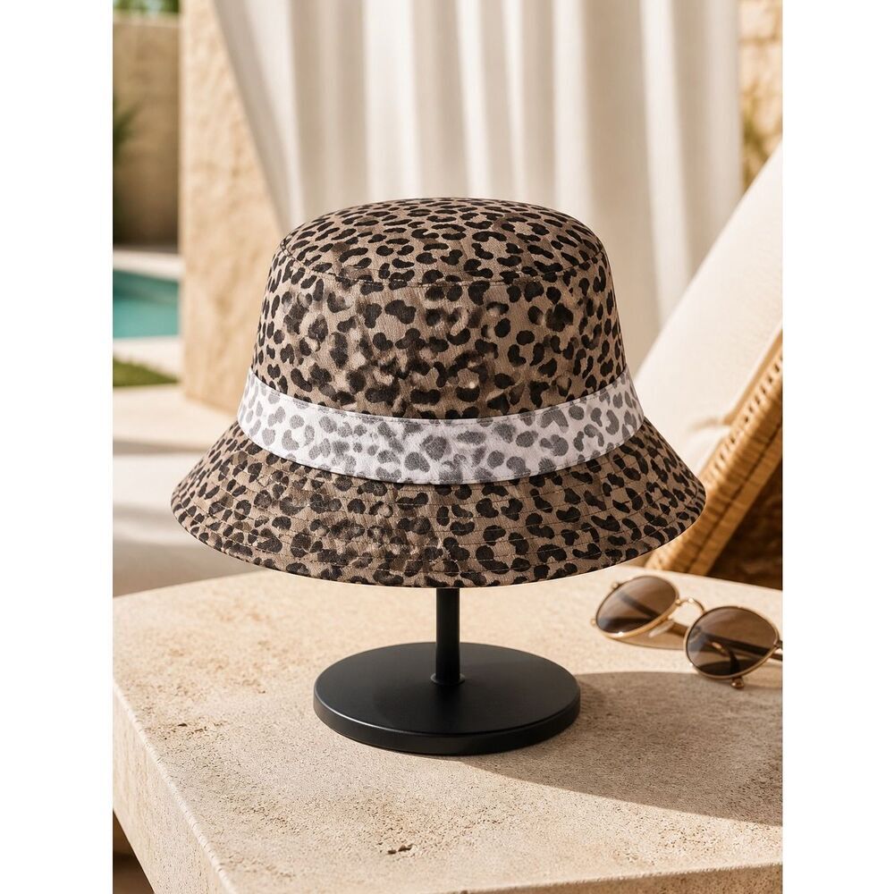 NWT The Hideout Clothing Co Brown Leopard Octagon Classic Bucket Hat Breathable